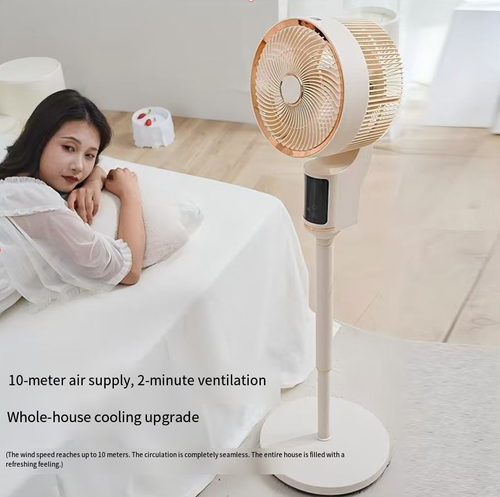 Este ventilador de circulação inteligente de ar-condicionado de 360° pode girar em todas as direções,com um alcance ultra-longo de entrega de ar de 10 metros.Ele pode rapidamente garantir a circulação de ar por toda a casa.O motor silencioso funciona silenciosamente com baixo ruído.Ele suporta controle por toque e controle remoto,e possui três configurações de altura ajustáveis.  Também tem funções de fragrância e repelente de mosquitos.É um item fresco e maravilhoso para uso doméstico no verão.