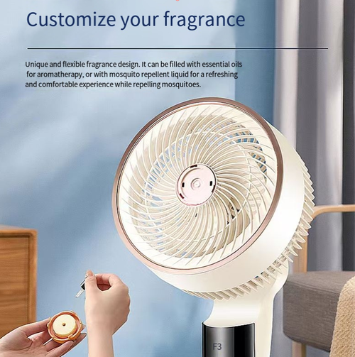 Este ventilador de circulação inteligente de ar-condicionado de 360° pode girar em todas as direções,com um alcance ultra-longo de entrega de ar de 10 metros.Ele pode rapidamente garantir a circulação de ar por toda a casa.O motor silencioso funciona silenciosamente com baixo ruído.Ele suporta controle por toque e controle remoto,e possui três configurações de altura ajustáveis.  Também tem funções de fragrância e repelente de mosquitos.É um item fresco e maravilhoso para uso doméstico no verão.