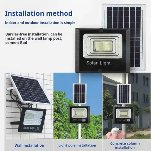Esta luz solar LED com classificação IP67 possui um painel fotovoltaico de alta eficiência e uma bateria de grande capacidade.  Armazena energia durante o dia e fornece iluminação à noite, oferecendo custo zero de eletricidade e sendo mais ambientalmente amigável.  As lâmpadas superbrilhantes são combinadas com controle remoto inteligente. podendo ser instalado de forma flexível em áreas externas, como jardins e canteiros de obras.  É uma escolha ideal para iluminação externa.