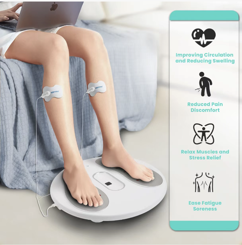 Este massageador de pé e perna para aquecimento infravermelho do EMS combina microcorrente EMS com tecnologia de aquecimento infravermelho de três níveis e duplo efeito.  Ele pode relaxar profundamente os músculos e promover a circulação sanguínea.  Os eletrodos metálicos e os remendos correspondentes proporcionam cuidados em duas zonas.  O controle remoto inteligente é conveniente.  É um complemento atencioso para aliviar a fadiga e melhorar o frio nas mãos e pés.