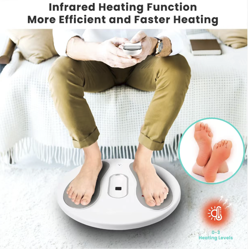 Este massageador de pé e perna para aquecimento infravermelho do EMS combina microcorrente EMS com tecnologia de aquecimento infravermelho de três níveis e duplo efeito.  Ele pode relaxar profundamente os músculos e promover a circulação sanguínea.  Os eletrodos metálicos e os remendos correspondentes proporcionam cuidados em duas zonas.  O controle remoto inteligente é conveniente.  É um complemento atencioso para aliviar a fadiga e melhorar o frio nas mãos e pés.