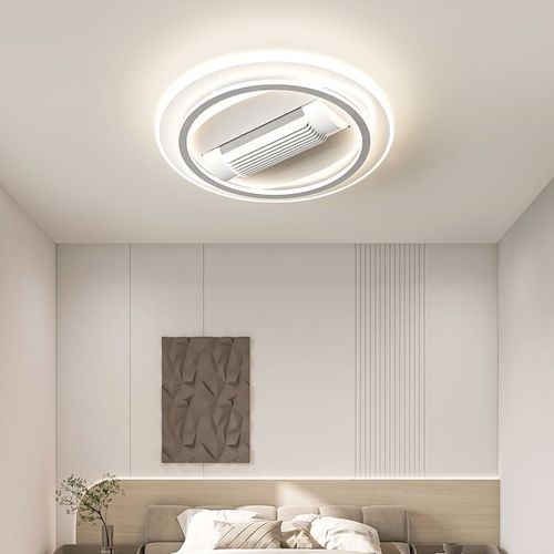 Este abajur de teto com ventilador circular combina iluminação e brisa fresca em um só.  As pás do ventilador são invisíveis e seguras.  A luz LED é suave e boa para os olhos, com múltiplas configurações de ajuste.  A brisa suave circula sem soprar diretamente.  O design simples é adequado para toda a casa.  Ele suporta controle inteligente, economiza energia e é silencioso, e é a escolha preferida para melhorar o conforto doméstico.