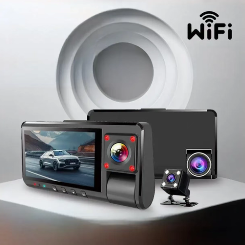 Essa dashcam de três canais suporta gravação simultânea com câmeras frontal, interna e traseira.  Com qualidade de vídeo em alta definição 1080P, abertura grande F1.8 e visão noturna infravermelha, garante imagens nítidas tanto de dia quanto de noite.  Ele vem com conectividade WiFi integrada, permitindo visualizar e baixar gravações em tempo real pelo APP.  Também bloqueia inteligentemente os vídeos de emergência.  Esta é uma escolha confiável para proteção abrangente da segurança ao volante.