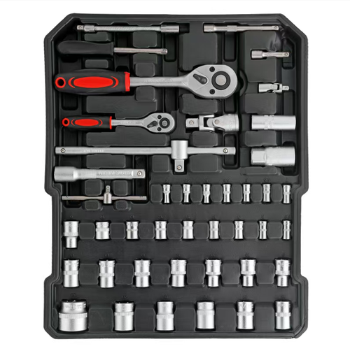 Este conjunto de ferramentas de 810 peças de alumínio para alças de caixa inclui uma variedade de ferramentas, como soquetes, chaves inglesas, chaves de fenda, etc.  É feito de aço com alto teor de carbono e é durável e resistente.  A caixa de alumínio multicamada é equipada com rodas de alças para facilitar a portabilidade e o armazenamento organizado.  É adequado para manutenção, reparos automotivos e projetos de bricolage doméstico, tornando-se uma escolha completa para reparos eficientes.