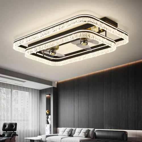 Este luxuoso abajur inteligente de teto ao estilo italiano apresenta um design de cristal com padrão de gelo em duas camadas, integrando funções de iluminação e resfriamento.  Ele suporta controle por voz offline, controle de APP e controle remoto.  Ele é equipado com LED de espectro completo e amigável aos olhos, dois ventiladores silenciosos e é adequado para um grande espaço de 20 a 35 metros quadrados.  É uma excelente escolha para salas de estar e áreas de jantar.