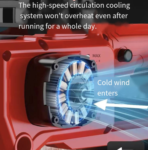 Esta serra elétrica de lítio sem escovas de 12 polegadas é equipada com um motor sem escovas totalmente de cobre, É alimentado por bateria de lítio de grau A com longo alcance, com display de energia LED e controle inteligente de temperatura.  Possui lubrificação automática por injeção de combustível, ajuste de corrente sem ferramentas e dois interruptores de segurança para proteção.  É uma escolha eficiente e portátil para exploração madeireira e poda de jardim.