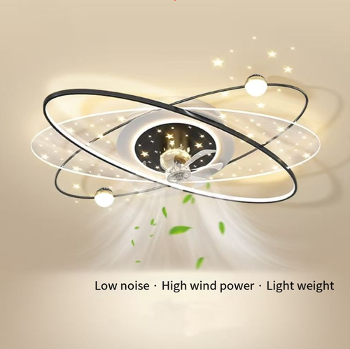 Esta lâmpada de ventilador giratória de 360° apresenta um design moderno e minimalista.  economizando espaço.  Ele pode girar em um ângulo amplo para distribuir o ar, proporcionando frescura por todo o cômodo sem pontos cegos.  Possui iluminação LED tricolor e opera silenciosamente.  Ele suporta controle remoto para operação inteligente.  A instalação é conveniente e adequada para uso em salas de estar, quartos e salas de jantar.  É ao mesmo tempo esteticamente agradável e prático.