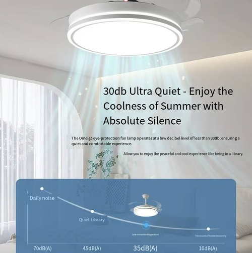 Este novo modelo 2026 de lâmpada inversora com ventilador integra a lâmpada e o ventilador em um único design.  Ele suporta rotação de 6 marchas para frente e para trás e iluminação em três cores.  Com uma operação ultra-silenciosa de 30dB, está equipado com controle remoto APP e funções de temporizador.  As pás simples e invisíveis são adequadas para vários estilos e são uma escolha ideal para conforto em salas de estar, salas de jantar e quartos durante as quatro estações.