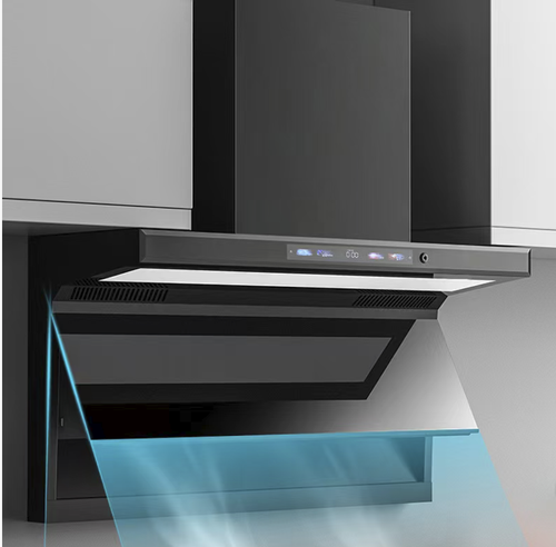 Esta capuza de alta potência de dupla sucção na parte superior apresenta um design em formato 7, capturando efetivamente os vapores do refogado sem permitir que se espalhem.  Ele possui uma função de autolimpeza de alta temperatura, permitindo remover o óleo acumulado no interior sem precisar desmontá-lo.  O controle inteligente por toque, combinado com o design minimalista de cristal preto, faz dele uma escolha ideal para a remoção eficiente da fumaça em cozinhas modernas.