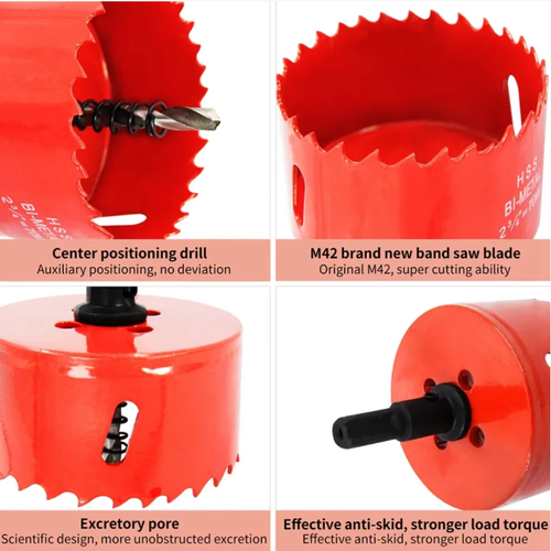 Este conjunto de ferramentas perfurativas duplas metálicas com 19 peças cobre uma faixa de tamanho completo de 19 a 68mm. adequados para perfurar diversos materiais como madeira, tubos de PVC e placas de gesso.  Ele vem com uma biela profissional, broca central e uma caixa de armazenamento portátil.  É uma ferramenta completa para perfuração para instalação de canos, marcenaria DIY e projetos de construção.  Ela ultrapassa as limitações da perfuração.