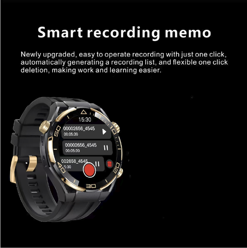 Este smartwatch de tela redonda de 1,62 polegada está equipado com tela sensível ao toque total em alta definição, Bluetooth para comunicação de voz em tempo real e recepção de mensagens. pressão arterial e oxigênio no sangue, além de múltiplos modos de exercício.  Músicas locais podem ser tocadas offline.  Ele possui longa duração da bateria e funções práticas, tornando-o um companheiro versátil de pulso tanto para exercícios diários quanto para a vida profissional.