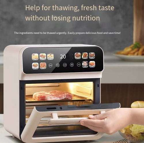 Esta fritadeira a ar de grande capacidade e forno conveccional possui uma janela panorâmica para monitoramento em tempo real do processo de cozimento.  Ele possui uma grande capacidade de duas camadas que pode preparar as refeições para toda a família de uma vez.  Com controle inteligente por toque e receitas pré-definidas, ele possui uma circulação de ar quente de 360° para aquecimento uniforme. fácil de limpar e é uma potência culinária completa para sua cozinha doméstica.