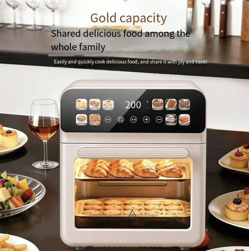 Esta fritadeira a ar de grande capacidade e forno conveccional possui uma janela panorâmica para monitoramento em tempo real do processo de cozimento.  Ele possui uma grande capacidade de duas camadas que pode preparar as refeições para toda a família de uma vez.  Com controle inteligente por toque e receitas pré-definidas, ele possui uma circulação de ar quente de 360° para aquecimento uniforme. fácil de limpar e é uma potência culinária completa para sua cozinha doméstica.