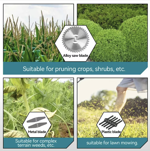 Este cortador de grama dobrável com bateria de lítio possui fonte de alimentação dupla para operação prolongada.  É compatível com múltiplas lâminas para diversas tarefas de manutenção do jardim.  Ele pode ser estendido e dobrado para facilitar o armazenamento.  Também possui uma roda auxiliar para uma operação mais conveniente.  sem poluição, segura e durável.  É uma ferramenta elétrica completa para remoção de ervas daninhas em jardins domésticos e poda de gramado.