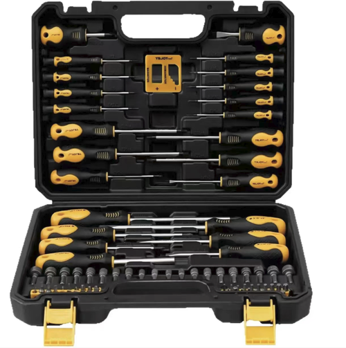 Este conjunto de chaves de fenda multifuncional de nível industrial cobre todos os cenários de manutenção com uma gama completa de especificações para as ponteiras.  É feito de aço com alto teor de carbono, que é durável e resistente.  A alça antiderrapante facilita a operação.  A mini caixa portátil de armazenamento pode ser transportada.  É adequado para reparos domésticos, de veículos e digitais, sendo uma ferramenta portátil completa para manutenção de emergência.