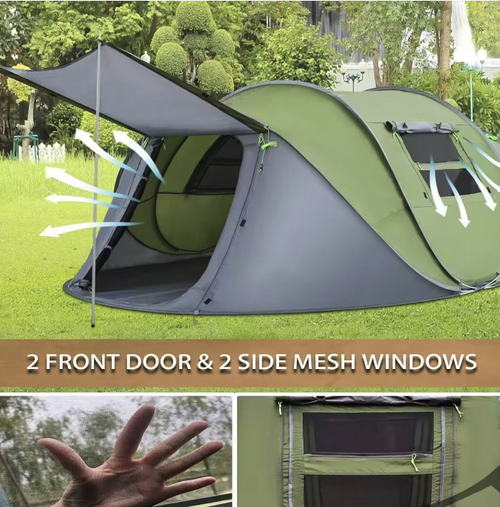 Esta tenda automática de arremesso manual para 3 a 4 pessoas é fácil de montar e abre instantaneamente.  Tem um interior espaçoso, confortável e nada abafado.  É à prova de chuva, à prova de vento e à prova de sol, podendo ser usada em vários cenários.  É portátil e fácil de carregar.  É um equipamento conveniente para acampamento em família e viagens ao ar livre, tornando o camping menos incômodo e permitindo que você aproveite facilmente a natureza.