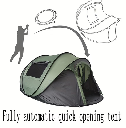 Esta tenda automática de arremesso manual para 3 a 4 pessoas é fácil de montar e abre instantaneamente.  Tem um interior espaçoso, confortável e nada abafado.  É à prova de chuva, à prova de vento e à prova de sol, podendo ser usada em vários cenários.  É portátil e fácil de carregar.  É um equipamento conveniente para acampamento em família e viagens ao ar livre, tornando o camping menos incômodo e permitindo que você aproveite facilmente a natureza.
