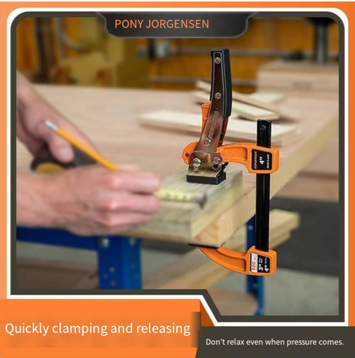 This ratchet-style woodworking F clamp features a quick locking design. With just one push and one pull, it can firmly hold the material, saving effort and being highly efficient. The jaws are equipped with soft rubber protective pads, suitable for various board sizes. It can be used for woodworking bonding and furniture assembly, providing stable and non-slip grip. It is an efficient clamping tool for DIY and workshop operations.