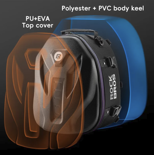 Mochila para assento de motocicleta, com grande capacidade e design expansível, impermeável, resistente ao desgaste e à pressão, equipada com tiras refletoras para aumentar a segurança à noite.  Possui tiras de liberação rápida que podem ser adaptadas a vários modelos.  Pode ser carregado à mão ou usado no ombro.  É um equipamento prático de armazenamento para motociclistas de turismo e motoristas que se deslocam.  Um pacote que apresenta cenários de ciclismo e uso diário.