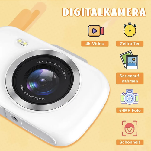 Câmera digital de nível básico com excelente aparência, compacta e portátil, adequada para meninas e estudantes. Zoom de 18x com lente de abertura maior, equipada com flash embutido, produzindo fotos nítidas mesmo em condições de pouca luz. Múltiplos filtros de estilo que permitem obter diretamente imagens semelhantes a filmagem. Suporta tirar fotografias e gravar vídeos. Operação simples e bateria durável. Ideal para passeios diários e registro de informações.