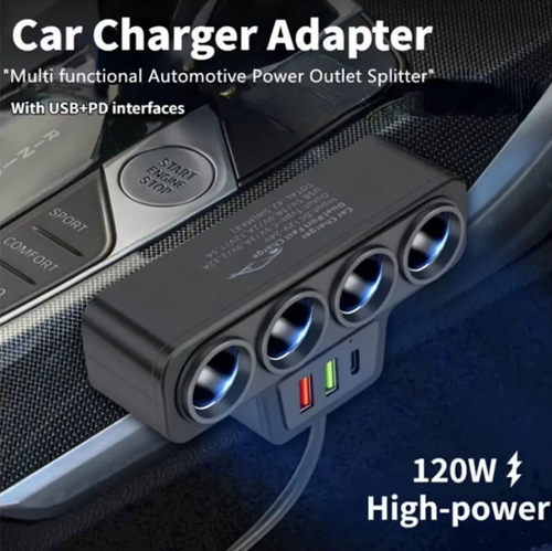 O dispositivo de expansão para cigarro automotivo, com 120W e compatível com um veículo a quatro veículos, possui 4 tomadas independentes para cigarros combinadas com 3 portas de carregamento rápido PD QC. Conta com múltiplas proteções de segurança para garantir uma saída de tensão estável. O cabo longo pode ser posicionado separadamente e é flexível. Pode alimentar simultaneamente aparelhos elétricos do carro e vários telefones móveis. É essencial para transporte autônomo e de cargas.
