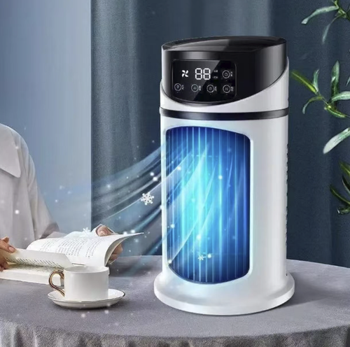 Resfriador de ar para desktop com refrigeração a água por USB, que combina resfriamento por circulação de água com um sistema de umidificação por atomização, Funcionamento silencioso, carregamento fácil via Tipo-C, filtro removível para limpeza, design compacto, adequado para mesas de escritório, dormitórios e quartos. Um único dispositivo com duas funções, perfeitamente capaz de lidar com o calor do verão. Um excelente item de refrigeração para o período de estação quente.