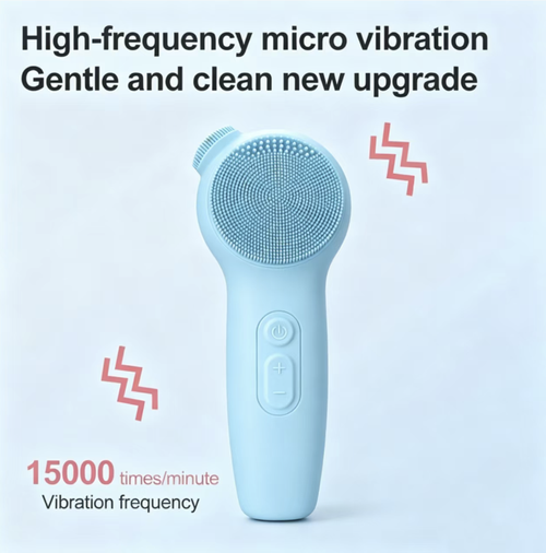 Dispositivo multifuncional de limpeza facial com silicone recarregável, com bicos macios de borracha divididos que limpam profundamente os pontos negros e o sebo, Possui também função integrada de aquecimento com luz vermelha, que auxilia na absorção da essência. É totalmente impermeável e fácil de limpar, com alimentação sem fio e portabilidade, combinando funções de limpeza e massagem em um único aparelho, adequado para todos os tipos de pele, ideal para uso doméstico no cuidado com a pele.