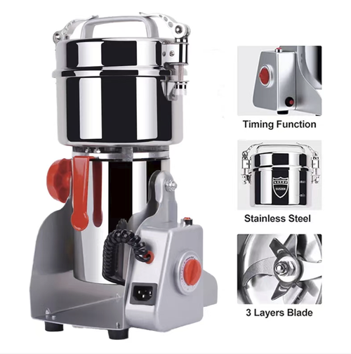 Moinho de aço inoxidável 304 para alimentos, com alta potência e excelente desempenho. Pode moer grãos e cereais, ervas medicinais chinesas, grãos de café e diversas especiarias. Permite ajustar automaticamente a finura do pó. A tampa com travamento por encaixe garante operação estável e evita aberturas acidentais. O design oscilante assegura um fluxo suave do pó. O corpo é resistente à ferrugem e fácil de limpar, tornando-o conveniente e prático para moagem doméstica de pós.
