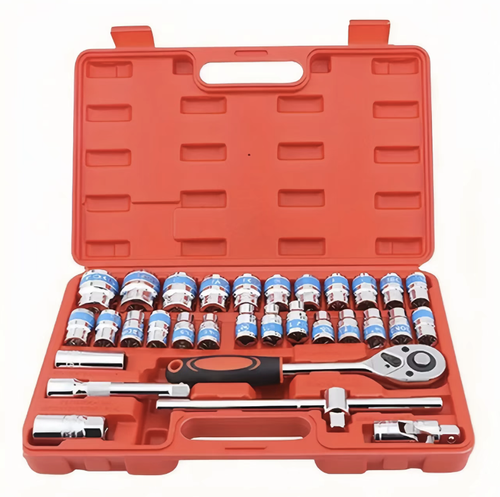 Conjunto de 32 peças com ferramentas pequenas para reparação de encaixes com pino. A chave de pino dupla ação permite apertar parafusos com eficiência em espaços estreitos. Combinado com o acoplamento universal da haste de extensão, é adequado para diversos cenários. O conjunto completo inclui uma caixa de armazenamento resistente a impactos e portátil, tornando-o conveniente para a manutenção de veículos, bem como para desmontagem e montagem de eletrodomésticos e móveis.