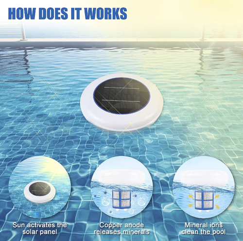 O equipamento de purificação de água para piscina flutuante movido a energia solar funciona com energia solar, não requer fiação nem consumo de eletricidade. Flutua na superfície da água e opera continuamente. Purifica o corpo d'água e reduz significativamente o uso de produtos químicos desinfetantes. A tela filtrante removível facilita a limpeza das impurezas, com baixos custos de consumo, resistência à água e durabilidade. É adequado para todos os tipos de piscinas domésticas.