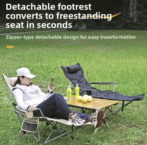 Um sofá dobrável com quatro posições, ajustável, A estrutura metálica espessa oferece suporte estável. O enchimento macio em algodão proporciona conforto durante longos períodos de sentado. Possui braçadeiras e pode ser usado para guardar pequenos objetos. Todo o conjunto é leve e fácil de dobrar. Pode ser armazenado de forma compacta e é ideal para cochilos no escritório, uso doméstico e relaxamento ao ar livre durante acampamentos. É um excelente produto acessível para o relaxamento diário.