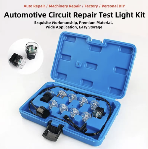 Kit de deteção de circuito do injetor de combustível automotivo. Possui múltiplos conectores compatíveis com diversos modelos de veículos. Ao observar o estado piscante das luzes indicadoras, é possível identificar rapidamente falhas no sistema de injeção de combustível e no circuito. Os cabos são resistentes. Todo o conjunto inclui uma caixa portátil para armazenamento, tornando-o conveniente e útil tanto para reparos de veículos quanto para testes autônomos.