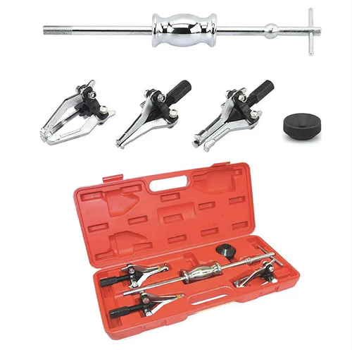 Conjunto de ferramentas de parafusos e puxadores de cinco peças, adequado para desmontar rolamentos internos e externos e buchas. O aço é forjado para ser resistente e durável. A estrutura do martelo deslizante distribui a força uniformemente, evitando danos às peças. As cabeças do puxador no interior e no exterior podem ser trocadas com flexibilidade. Todo o conjunto é armazenado numa caixa de ferramentas rígida, tornando-o conveniente e prático para reparos automotivos e desmontagem mecânica.