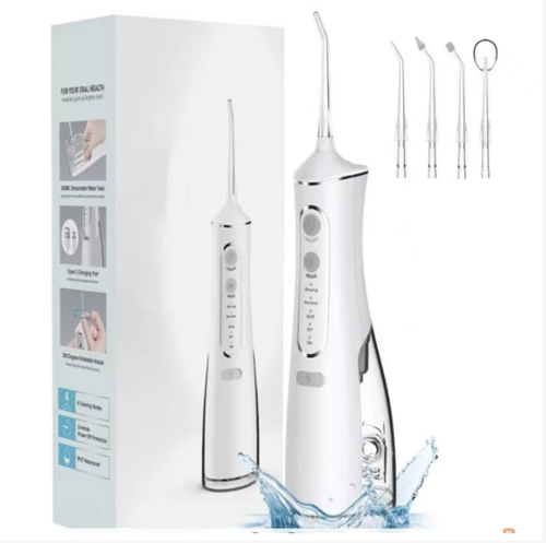 Escova de dentes elétrica portátil, que utiliza um fluxo de água pulsante para limpar resíduos alimentares nas frestas entre os dentes. Pressão de água ajustável em múltiplos níveis. Vem com várias bicos funcionais. Tanque de água removível e design à prova d'água. Fonte de energia Tipo-C duradoura. É apenas uma ferramenta auxiliar para a limpeza bucal e não remove tártaro. Adequada para o cuidado bucal diário em casa e no dia a dia. Protege a saúde bucal.