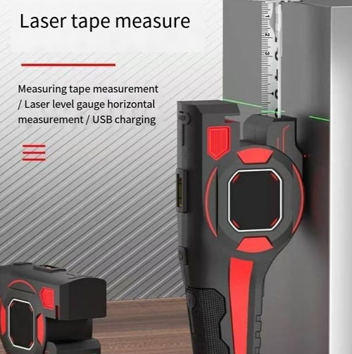 Cinta métrica a laser dois em um, que integra as funções de uma cinta métrica de aço e de medição de distância com laser, incluindo uma bolha de nível. A cinta métrica de aço é utilizada para medições curtas por contato, enquanto o laser realiza medições longas sem contato. O corpo antiderrapante é conveniente para uso manual e fácil de armazenar e transportar. É adequado para levantamentos in loco na área de decoração e carpintaria.