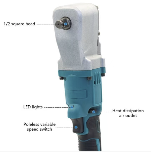 Chave de fenda sem escovas para baterias de lítio com ângulo de 90 graus,com corpo em formato de canto, adequado para instalar e remover parafusos em espaços estreitos.Inclui duas baterias, carregador, tomada e caixa de ferramentas, além de funções de avanço e regresso. O torque é limitado pela estrutura e não é adequado para parafusos muito grandes e enferrujados. Adequado para reparos automotivos e manutenção de equipamentos com estrutura metálica. Garante proteção adequada durante a operação.