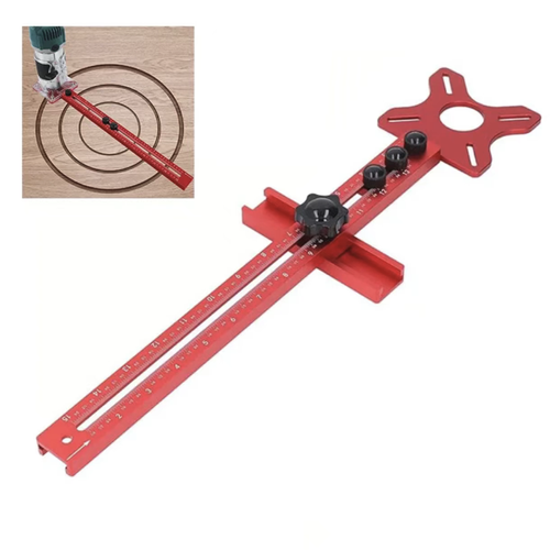 Este suporte de posicionamento para fresagem circular em madeira é compatível com máquinas de corte de borda,O material em liga de alumínio possui marcas claras, e o botão permite ajustar o raio de processamento. O mecanismo de travamento é estável e não se desloca facilmente. A ranhura deslizante da base facilita a instalação do equipamento e é adequada para oficinas de carpintaria e projetos de bricolagem. Antes de iniciar o processo, certifique-se de travar o botão e fixar a peça de trabalho.