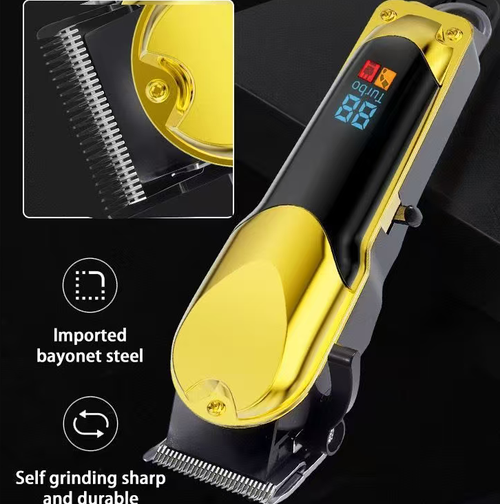 Conjunto multifuncional de aparadores de cabelo, incluindo tesoura elétrica, aparador de contorno, barbeador alternativo e peruca com limitação em múltiplos níveis, além de um conjunto completo de acessórios para cuidados com o cabelo. Display digital do nível da bateria e carregamento via USB para uso sem fio. Pode cortar penteados, definir contornos e aparar pelos faciais. Adequado para estilização em casa. A lâmina pode ser limpa com uma escova. O corpo não pode ser lavado.