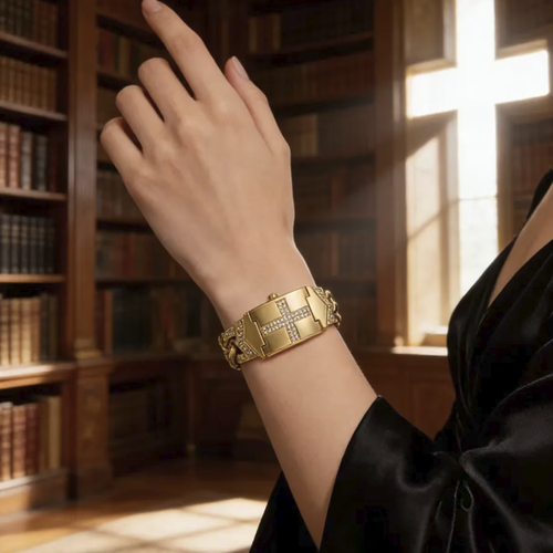 Relógio feminino de quartzo com tampa abatível em ouro, com um estilo retrô e luxuoso. O lado interno da tampa apresenta texto decorativo. O mostrador é marcado com pontas de diamante. A pulseira metálica com diamantes permite ajuste de tamanho. O movimento de quartzo garante o funcionamento básico do tempo. É resistente apenas à água para uso diário e deve ser mantido longe de impactos fortes. É adequado para uso diário e como presente.