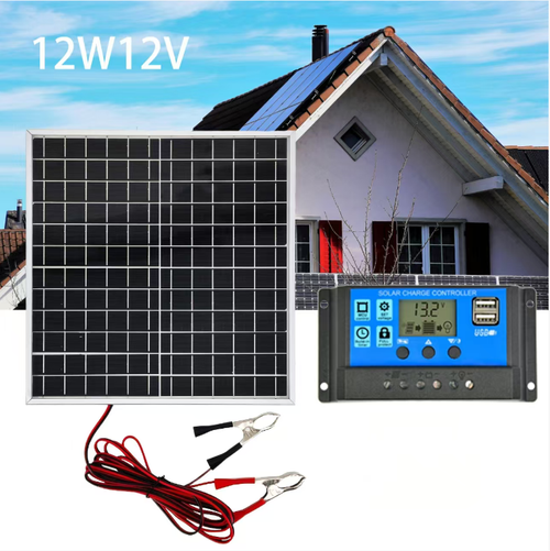 Este kit de geração de energia solar monocristalino de 12W12V inclui um painel solar com estrutura em alumínio, um controlador digital e um cabo de conexão com clip de crocodilo. Possui múltiplas proteções de circuito e suporta alimentação autónoma. É adequado para carregar baterias de banco de energia de campistas e embarcações, e vem com interface USB, tornando-o conveniente para alimentar pequenos dispositivos eletrónicos ao ar livre.