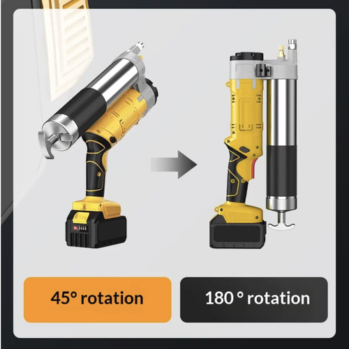 Pistola de graxa elétrica com bateria de lítio recarregável, com design de bico giratório, fornecimento estável de graxa em alta pressão, adequada para a aplicação de graxa lubrificante em máquinas agrícolas, caminhões e máquinas de construção. Inclui múltiplas especificações de bicos de óleo, com tubo rígido e tubo flexível, embalado numa caixa de ferramentas com cinto de ombro integrado, fácil de operar com pouca força, ideal para manutenção e reparos em equipamentos ao ar livre.