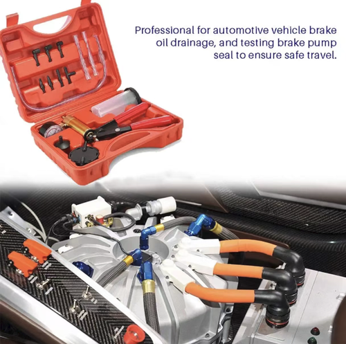Utilize a pistola de sucção manual de duas mãos, que vem com um manômetro e está equipada com conectores de múltiplos tamanhos. Permite criar pressão negativa manualmente e não requer fonte de energia elétrica. Pode ser usada para extrair fluido de freio em automóveis e para detecção de vazamentos de vácuo em tubulações. A copa transparente para armazenamento de líquido facilita a observação do volume do líquido. É adequada para operações de reparação e manutenção automotiva.