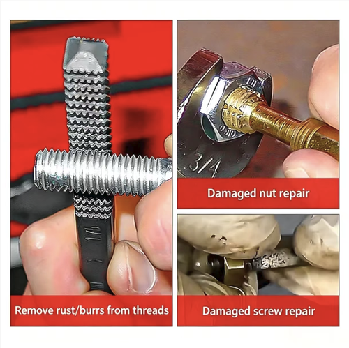 Conjunto de reparo com 61 peças, usado para consertar porcas e parafusos com furos danificados, incluindo placas de roscamento, mangueiras e chaveiros auxiliares. É compatível com diversas especificações para reparos automotivos e manutenção de ferragens. Armazenado numa caixa de ferramentas portátil e resistente, com compartimentos bem organizados para facilitar o transporte. Pode reparar fios enferrujados e danificados, reduzindo o custo de substituição de peças.