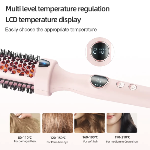 Combinador de estilização duplo uso, com função de alisamento e curvatura, com ajustes de temperatura em múltiplos níveis, tela grande. Os dentes cilíndricos envolvem os fios de cabelo, permitindo o alisamento e a criação de grandes ondas voltadas para dentro. Quando combinado com o comb de massagem com almofada de ar, ajuda a suavizar o couro cabeludo durante o penteado diário. A alça é confortável de segurar e adequada para criar diversos penteados em casa, especialmente para mulheres.