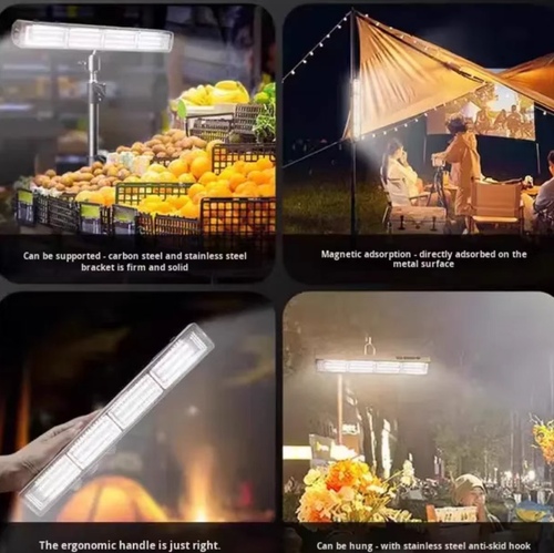 A encomenda de hoje inclui um total de 4 tiras luminosas magnéticas multifuncionais alimentadas a energia solar,  Possuem função de diminuição em cinco níveis e a cabeça da lâmpada pode girar 180 graus. Podem ser carregadas através da interface Type-C e são adequadas para fornecimento de energia de emergência em pequenos dispositivos. São ideais para uso em acampamentos e estandes de mercado noturno, podendo também servir como fonte de energia de emergência doméstica em caso de falta de energia.