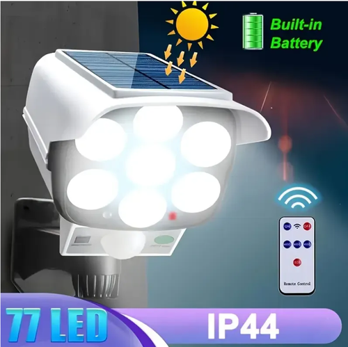 Se você fizer um pedido hoje, receberá 2 luzes solares para jardim.  Esta luz solar de jardim: utiliza 77 lâmpadas de LED, tem alto brilho, possui função de carregamento solar de longa duração, possui dois modos de sensoramento corporal humano e controle remoto, nível IP44 de impermeabilidade, pode ser instalada sem furação, integra funções de iluminação e segurança, e é adequada para jardins, entradas e lojas, sendo conveniente e segura.  Relaxe e aproveite a noite no pátio.