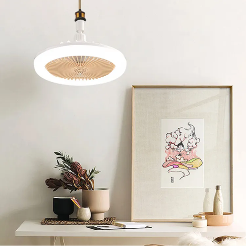 O dispositivo mágico de luz suave soprado pelo vento, soldando o frescor ao teto, combinando iluminação e soprando ar em um só.  Parafuso do tipo E27, sem necessidade de furar furos.  A auto-instalação em 5 minutos é super conveniente.  3 cores suaves de luz para proteção ocular, 3 ventos silenciosos e suaves para dissipar o calor, pás invisíveis sem fazer os pelos enrolarem ou acumularem poeira.  Com uma lâmpada, você pode alcançar o dobro do conforto!