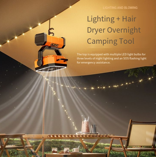 Essencial para acampamento ao ar livre, ventilador de acampamento de dupla finalidade para pendurar ou ficar em pé, com quatro configurações de velocidade + luz LED de alto brilho, giro de 360 ° para circulação de ar, modos duplos para iluminação e atmosfera.  adequado para vários cenários.  Com uma duração de bateria prolongada de até uma semana, ajuda a escapar do calor e iluminar o parque de campismo.  É uma garantia confiável para uma experiência de acampamento confortável.