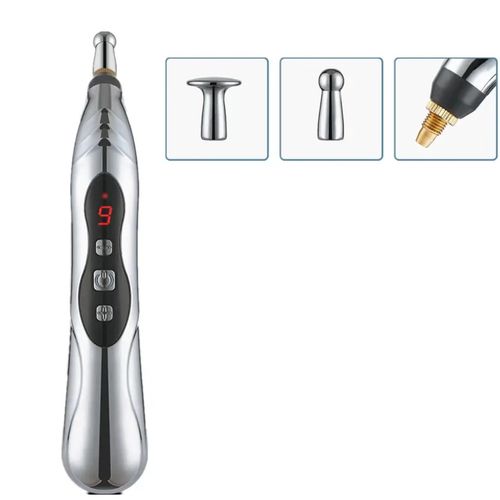 Caneta de massagem elétrica, design portátil em formato de caneta, 9 níveis ajustáveis, com ecrã digital. Versão recarregável, ponta metálica substituível, adequada para alívio diário em ombros, pescoço, membros e outras partes. Tamanho compacto fácil de transportar, operação simples, limpe a superfície de contacto antes de usar e comece a experiência no nível baixo, ideal para relaxamento em casa.