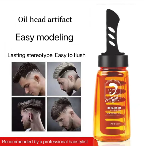 Com seu pente embutido, o creme pode ser aplicado facilmente sem sujar as mãos.  Depois de pentear, basta colocar de volta na garrafa e ele estará pronto para uso sem necessidade de limpeza.  Até iniciantes conseguem rapidamente um penteado elegante.  Tem grande capacidade e é fácil de enxaguar, tornando-o adequado tanto para deslocamentos quanto para passeios casuais.  Faça o pedido hoje e você receberá 2 frascos do pente profissional para pentear em gel para cabelo masculino.